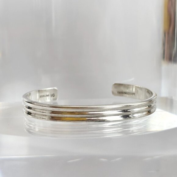 Jewelry - Ribbed Hand Wrought Sterling Silver Open Cuff Minimalist Vintage Bangle Bracelet